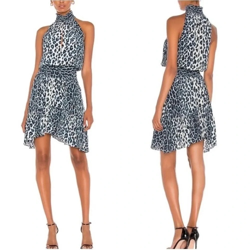ALC Blue Cody Leopard Print 100%‎ Silk Dress Women Sz 2
